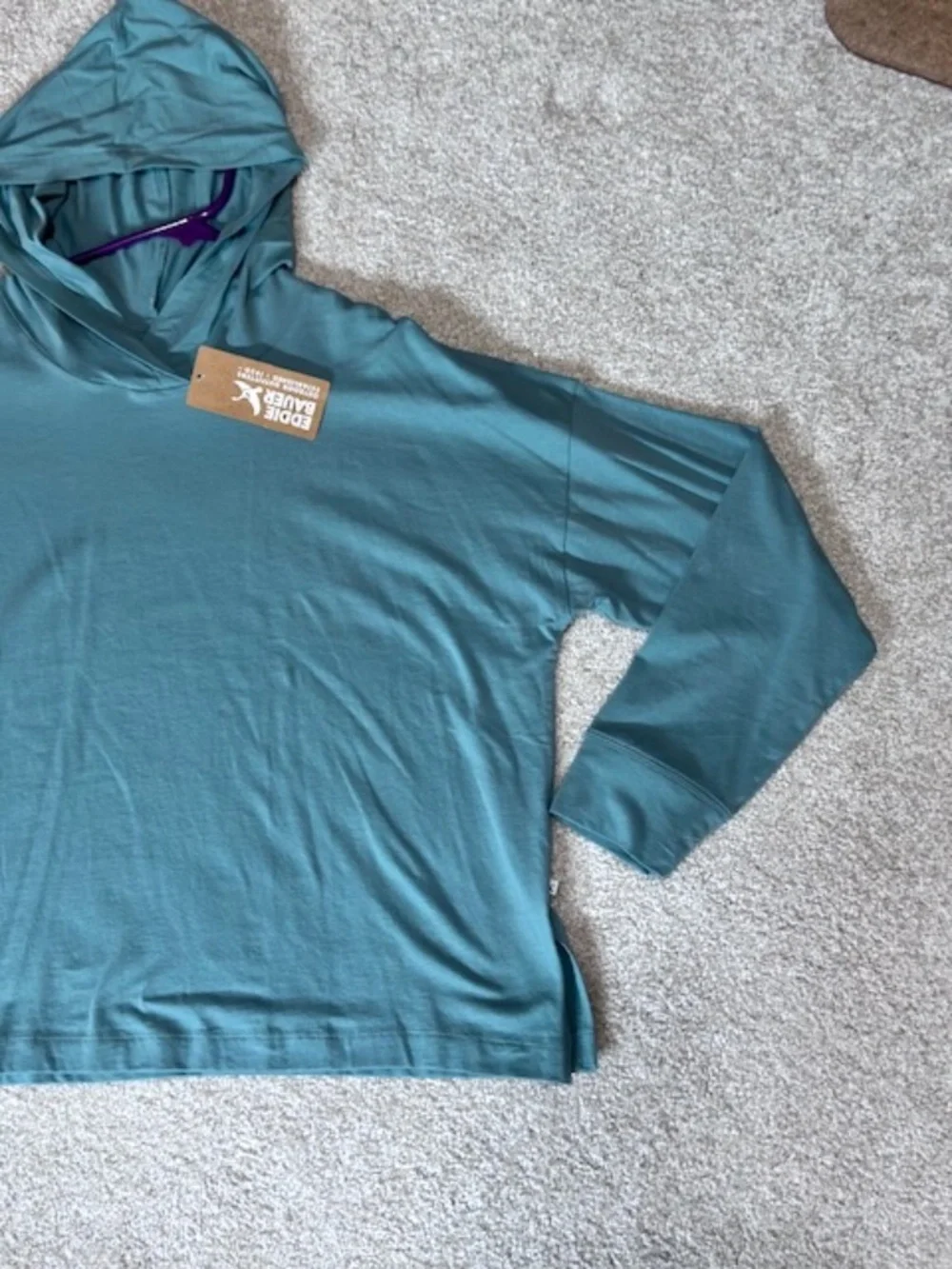 Eddie Bauer Lightweight Cotton Pullover Hoodie Dusty Green Petite Large NWT